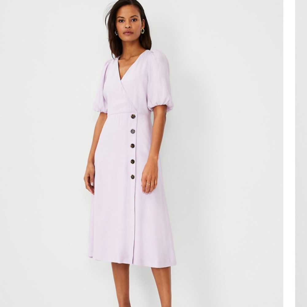 Button Trim Wrap Midi Dress- Ann Taylor NWT